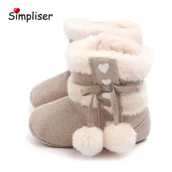 Теплые плюшевые зимние ботинки для новорожденных 2018 новый мяч узел Симпатичные противоскользящие малыша обувь для маленьких девочек