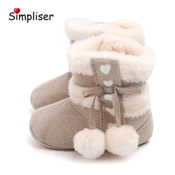 

Warm Plush Winter Snow Boots For Newborn Baby 2018 New Ball Knot Cute Anti-slip Toddler Shoes baby girls boys First Walkers red