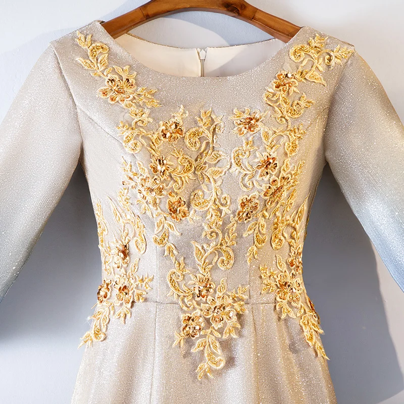Vestido Высокое качество вечернее платье с длинными рукавами из сатина с аппликацией и юбкой-годе вечерние платья длинное платье vestido de festa