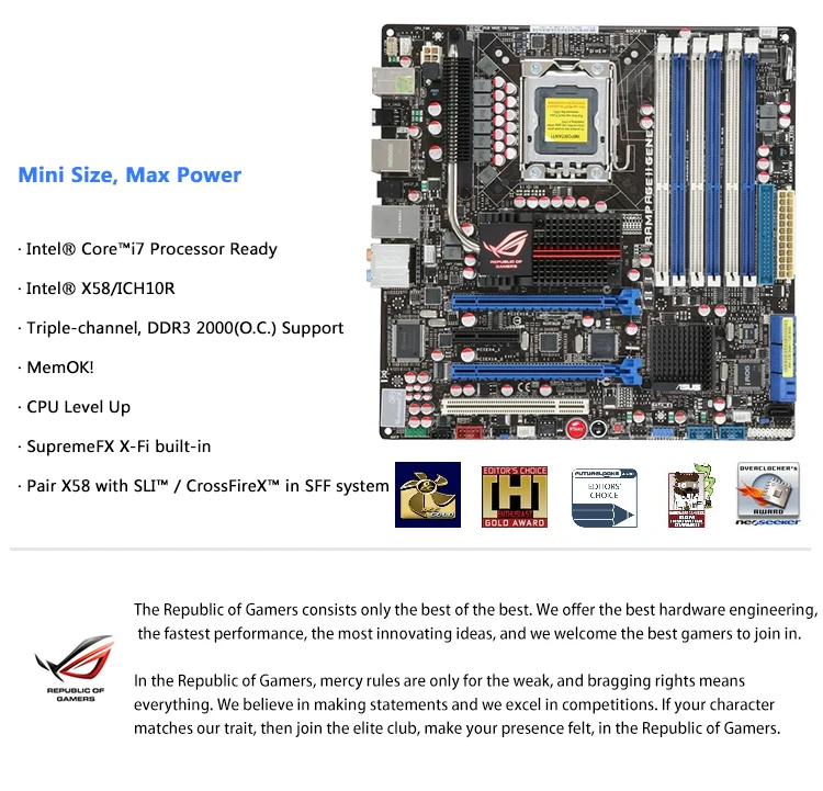 X58 LGA 1366 для ASUS RAMPAGE II GENE настольная материнская плата LGA 1366 Core i7 Intel X58 DDR3 Micro ATX полностью протестированная