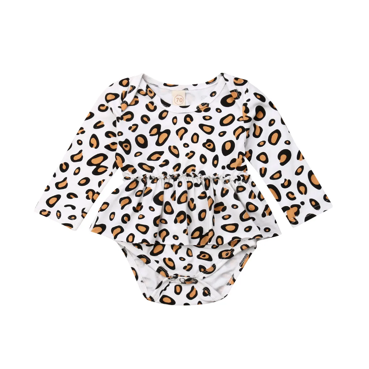 Детская одежда на весну и осень одежда с леопардовым принтом для новорожденных и маленьких девочек милый комбинезон в складку, платье одежда с длинными рукавами