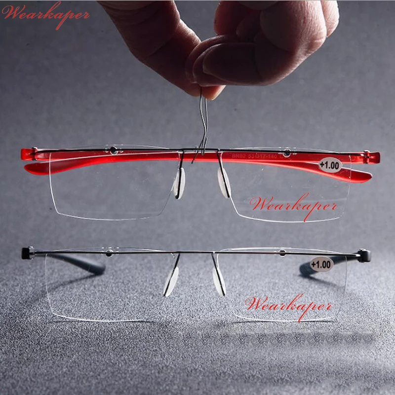 

WEARKAPER New HD Frameless reading glasses men women Ultra Light Resin Lenses Presbyopia Alloy Frame Unisex Eyewear 1.0 to 4