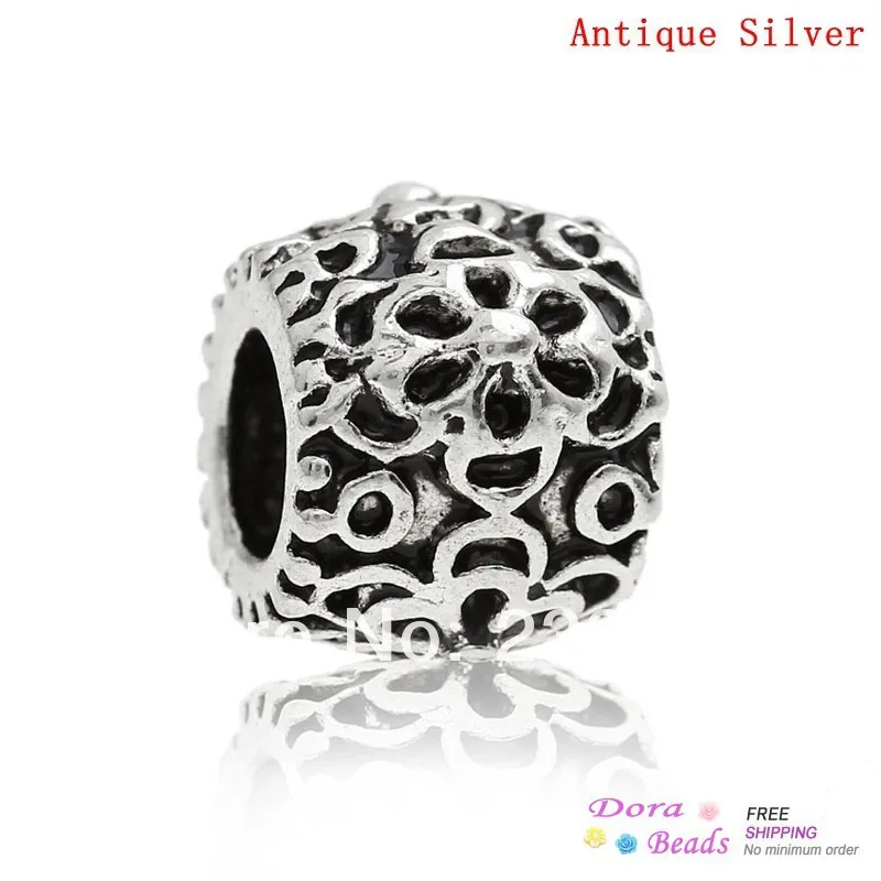 hot- European Charm Beads Barrel Antique Silver Flower Pattern Carved About 9mm x 8mm Hole:Approx 4.5mm 20PCs (B32294) | Украшения и