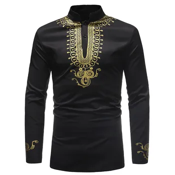 

Summer Mens Tuxedo Shirts Long Sleeve African Country Style Black Casual Mid East Mens Shirt For Male XXXL Free Shipping B362