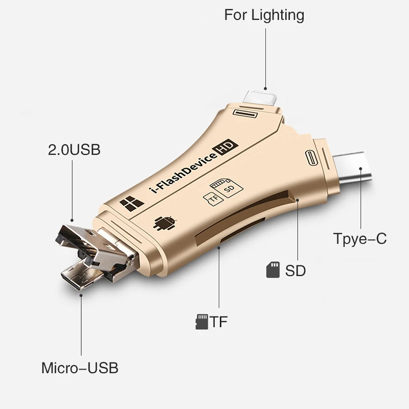 4 в 1 i флеш накопитель USB Micro SD и TF кардридер адаптер для iPhone 5 6 7 8 Plus iPad Macbook Android