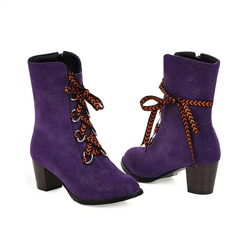 Asileto большие размеры; р-р 35-46 в западном стиле ботинки из джинсовой ткани; женская обувь с ремешками крест-накрест Обувь на высоком каблуке Женская обувь в ковбойском столе ботильоны на застежке-молнии, пинетки Mujer - Цвет: Purple  velvet