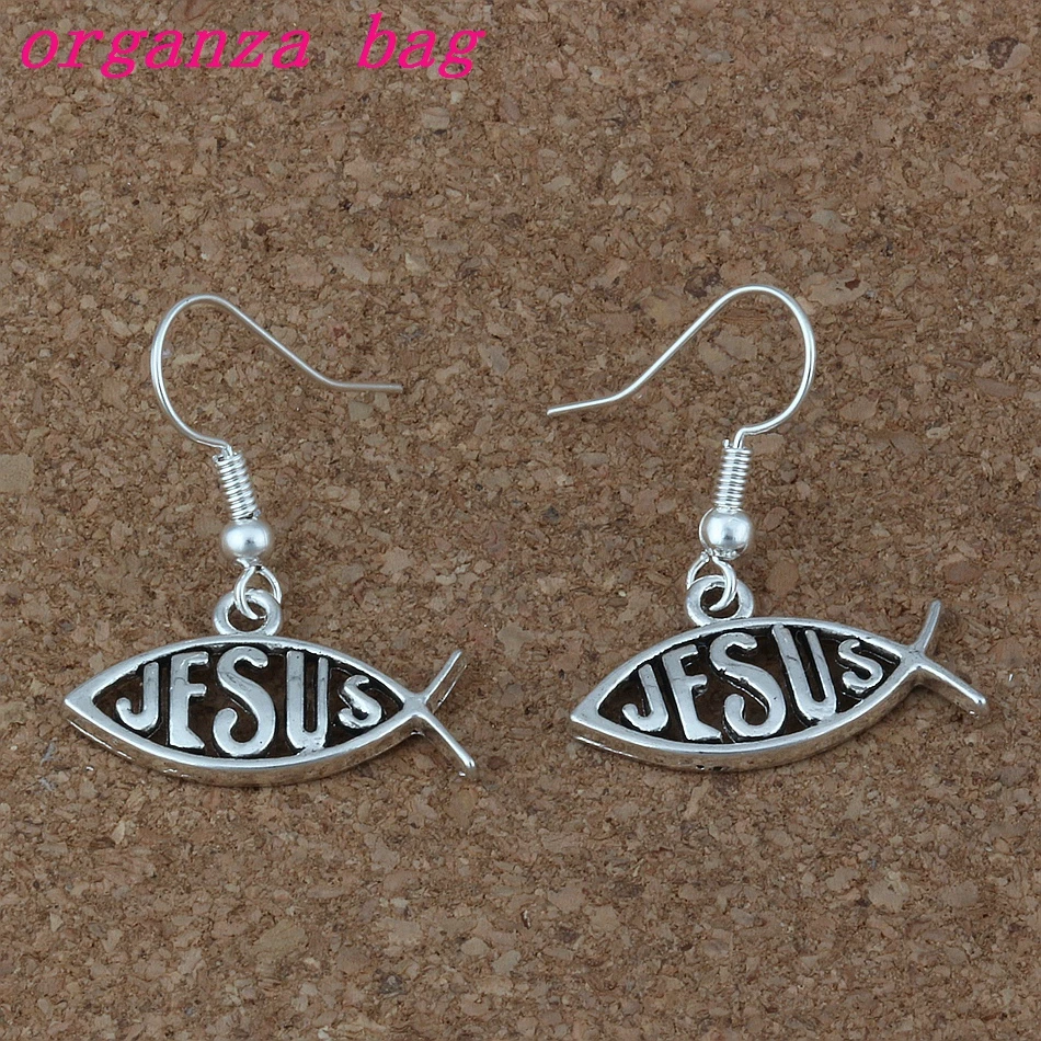 

Fish shape "jesus" Earrings Silver Fish Ear Hook 20pairs/lot Antique Silver Chandelier Jewelry 23x30mm A-213e