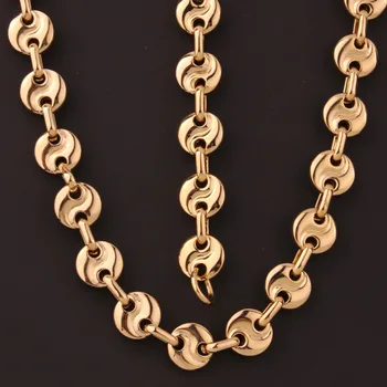 

10MM Fashion 316L Stainless Steel Gold Color "S" Shape Coffee Beans Link Chain Mens Women Unisexs Necklace&Bracelet Jewelry Sets