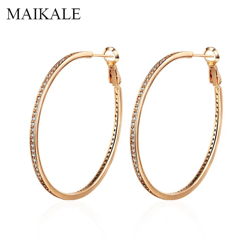 

MAIKALE Simple Big Circle Zircon Hoop Earrings for Women Gold Silver Color Cubic Zirconia Round Earings New Fashion Jewelry Gift
