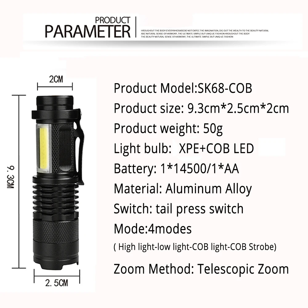 Usb Перезаряжаемый 3800lm Q5+ cob светодиодный фонарик портативный Встроенный 14500 Мини фонарь с зумом водонепроницаемый фонарь