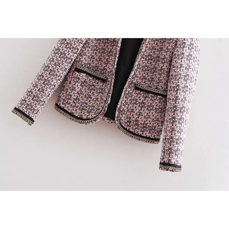 Spring and Autumn A Skinny Long-sleeved Coat with Soft Tweed Without Buckle. Pockets Tweed Women's Blazer Plaid Jacket Spring and Autumn A Skinny Long-sleeved Coat with Soft Tweed Without Buckle. Pockets Tweed Women's Blazer Plaid Jacket