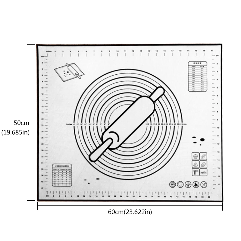 Антипригарный силиконовый коврик для выпечки, коврик для муки, шкала для выпечки торта, посуда для выпечки, паста, стол, лист, кухонные инструменты, подстилка - Цвет: TD138black50