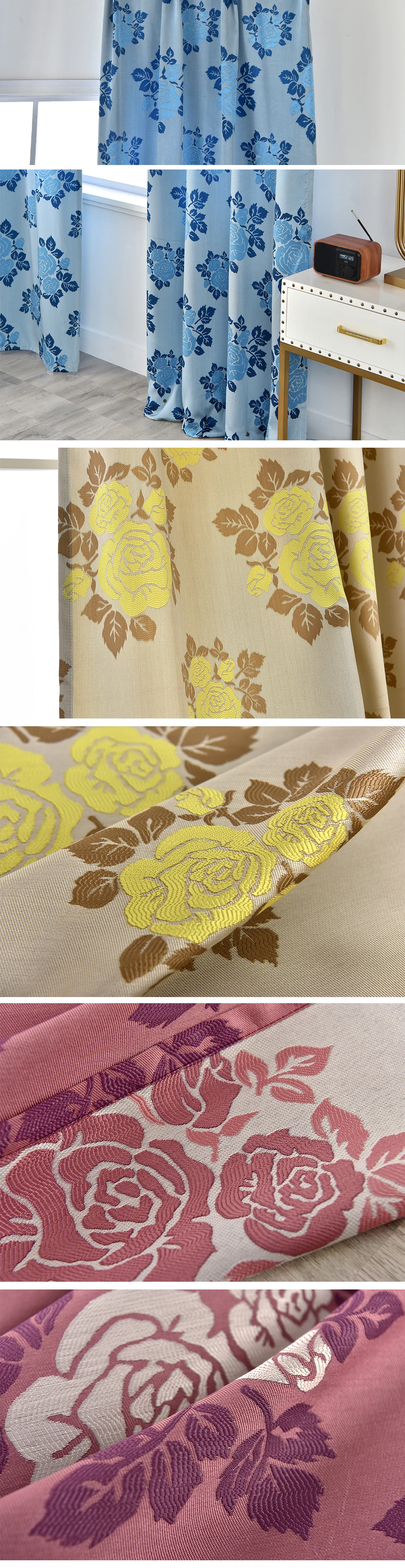WZ05 NAPEARL 1 Piece Pastoral Style Modern Rose Jacquard Curtains for Living Room Window Drops Thread Fabric Home Decor Elegant Panel (2)