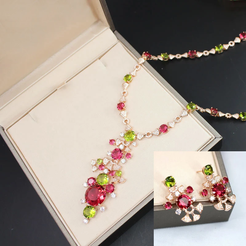 

New HOT fashion cubic zirconia geometric pendants necklaces and earrings Party jewelry sets anime for women