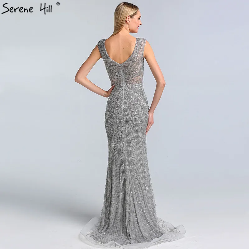 Вечерние платья с серыми кристаллами в Дубае, роскошные сексуальные вечерние платья без рукавов в стиле русалки, модель года LA60916