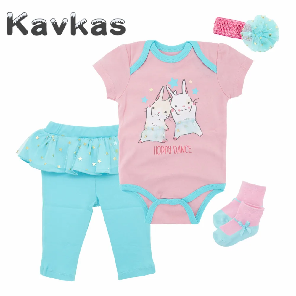 TZ6095 Kavkas/комплект одежды для маленьких девочек, летняя хлопковая одежда с короткими рукавами для новорожденных, боди+ шапка+ носок+ штаны, боди для новорожденных мальчиков и девочек - Цвет: TZ6095