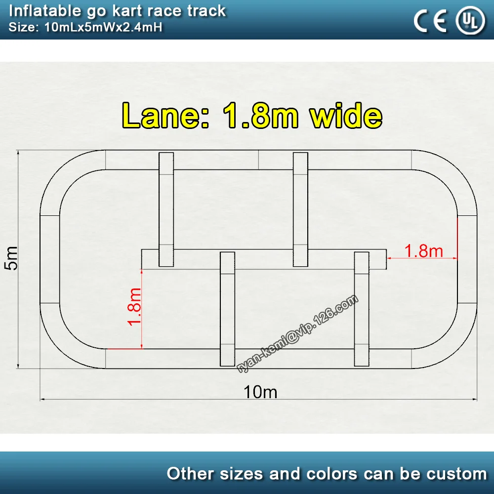 lane dimension of inflatable go kart race track