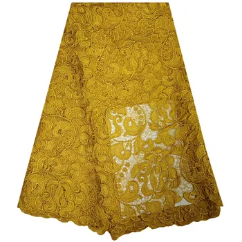 

African Lace fabric Hot Sell Mesh 2018 New Arrival Plain Yellow Color african cord Lace /guipure lace Fabrics High Quality A1273