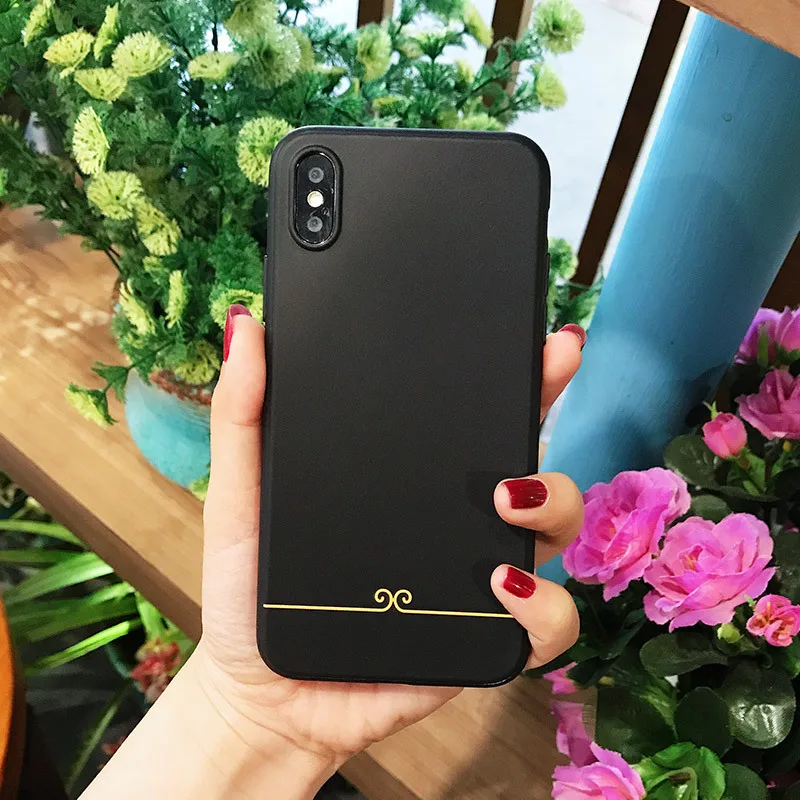 

Extremely simple Solid color case for coque iphone 7 plus 8 6s plus Golden hoop phone case silicon for iphone cover X XR XS Max