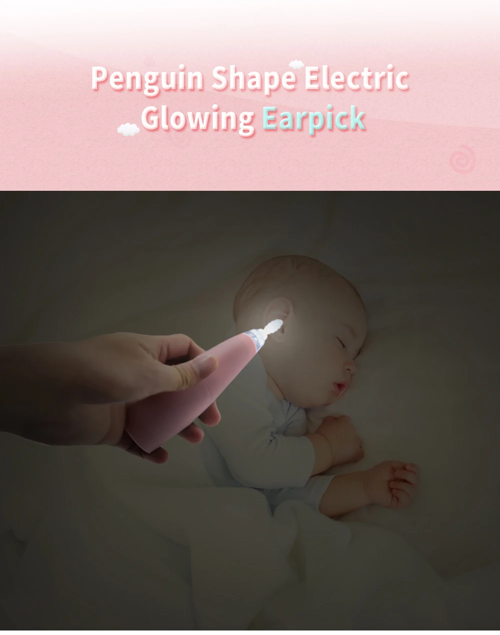 Уход за ребенком инструмент для чистки ушей в форме пингвина свет Чистка ушей ребенка с электрической светящейся ложка для удаления ушной серы копания ушной шприц