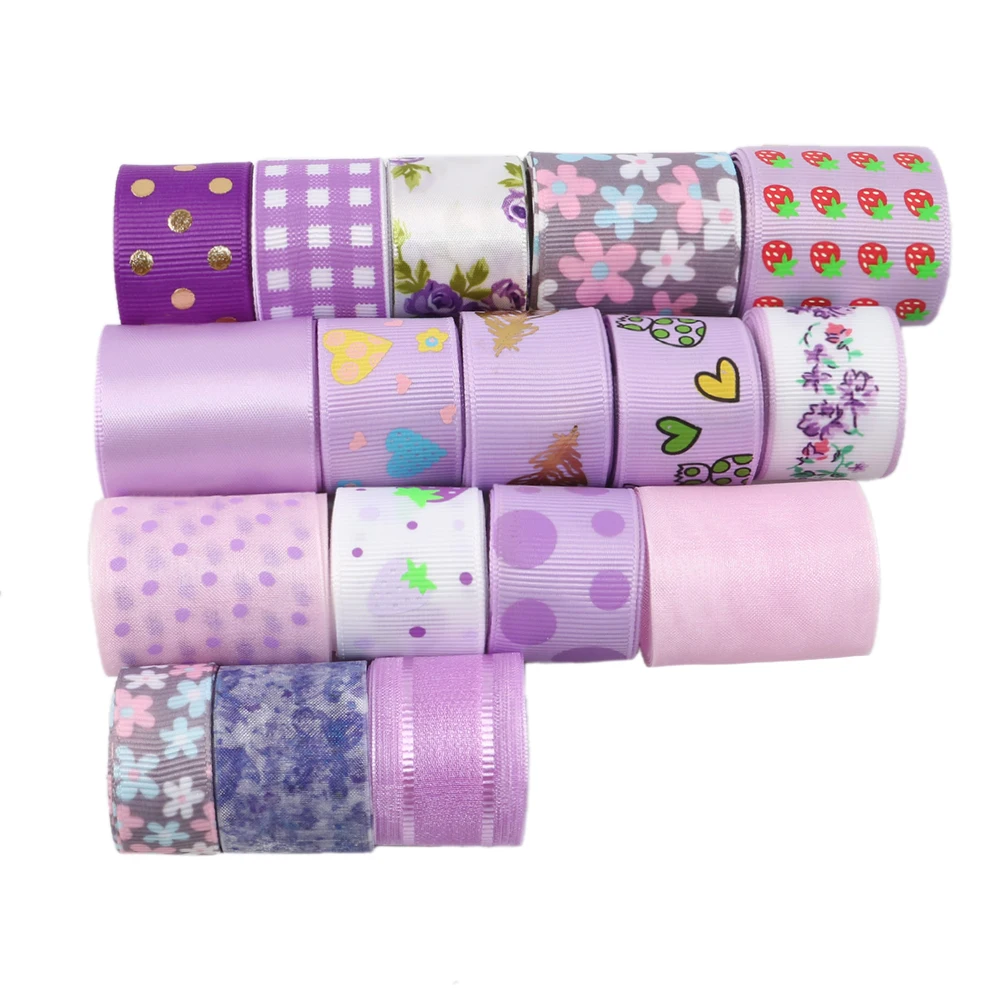 

17 rolls/Set Mixed Size Dot Fruit Grid Printed Grosgrain Satin Ribbon Fabric For Gift Wrapping Decoration 1 yard/Roll,1Yc6701