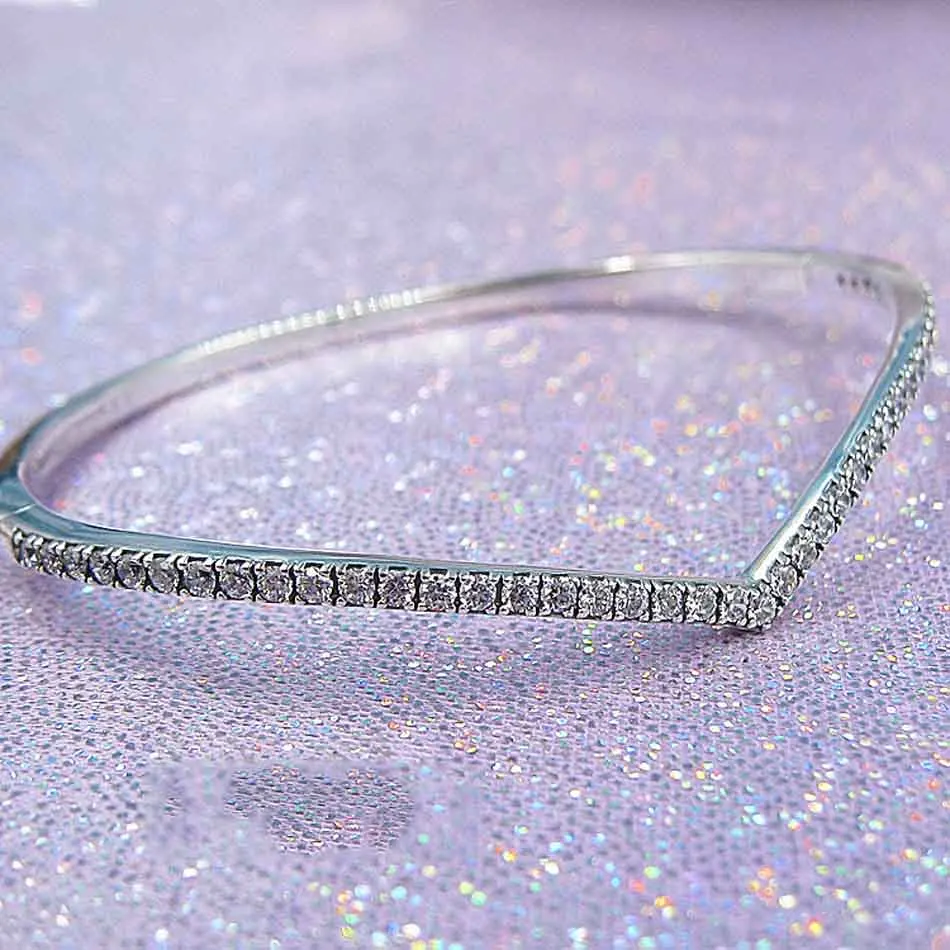 

New 925 Sterling Silver Bangle Shimmering Wish With Crystal Bracelet Bangle Fit Women Bead Charm Europe Diy Jewelry