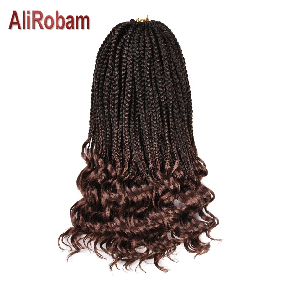

AliRobam Wavy Ends Box Braids Ombre Brown Burgundy Crochet Braids Synthetic Braiding Hair Extensions 22Strands/pack