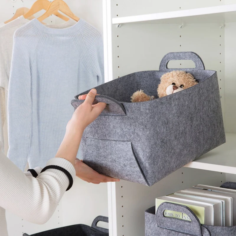 

Felt Storage Basket With Handle Folding Storage Toy Kids Felt Basket Household Laundry Cloth Basket Toys Holder Panier a linge