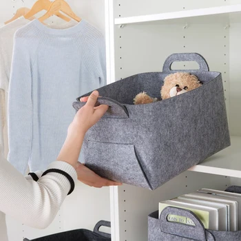 

Felt Storage Basket With Handle Folding Storage Toy Kids Felt Basket Household Laundry Cloth Basket Toys Holder Panier a linge