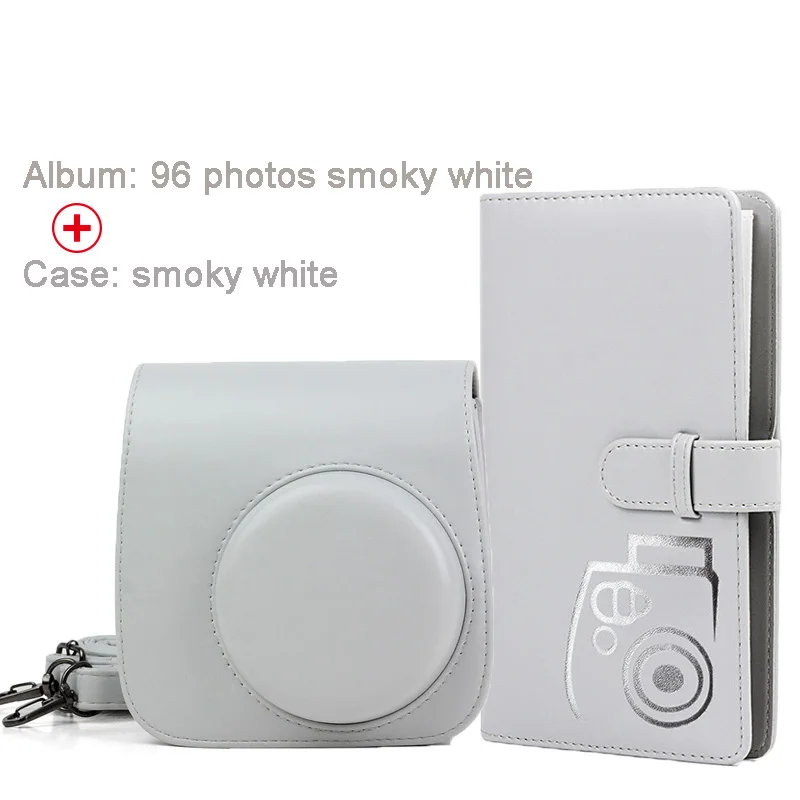 Protective Case Waterproof PU Leather Bag with Shoulder Strap+96 Pockets Photo Album for Fuji Fujifilm Instax Mini 9/8/7s Camera - Цвет: Smoky White Kit