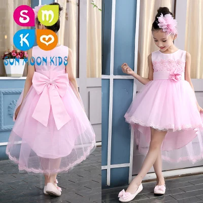 

High Quality Trailing Flower Girl Dresses Girls Party Dress Appliques Kids Wedding Dresses Children Clothing White/Pink/Purple