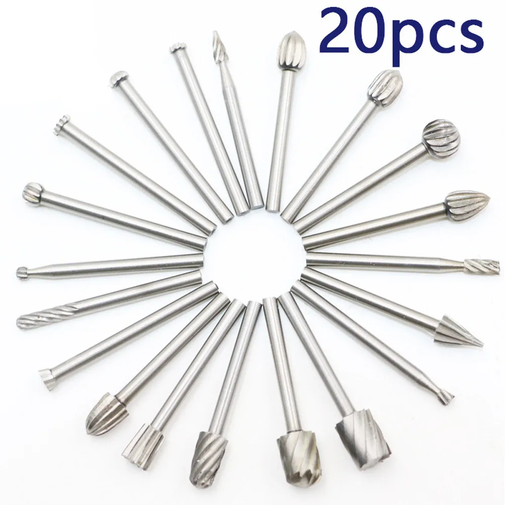 

New 20 Pcs HSS Routing Wood Rotary Milling File Cutter Woodworking Carved Tools Power home work Woodworking Hand Tool#sw