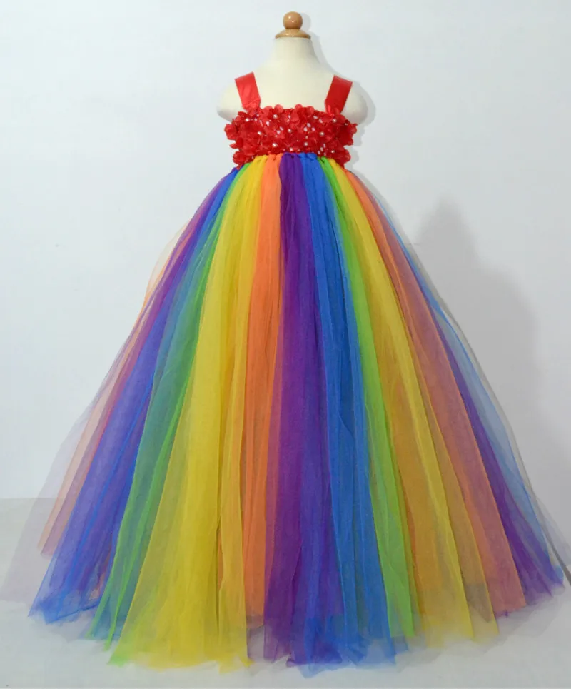 2016-New-style-flower-girl-dress-5-color-mix-tulle-red-crochet-top-red-flowers-handmade