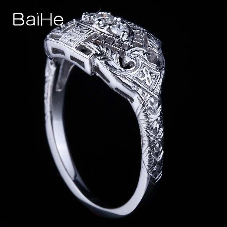 BAIHE Стерлинговое Серебро 925 0.18ct Сертифицированный круглый вырез безупречный натуральные Алмазы обручальные женские модные кольца