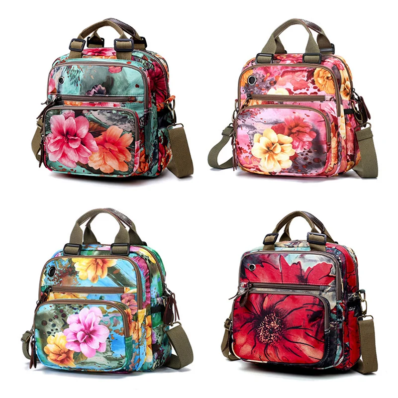 

Flower female bag Mummy bag contrast color shoulder diagonal double back multi-function diaper bag small backpack