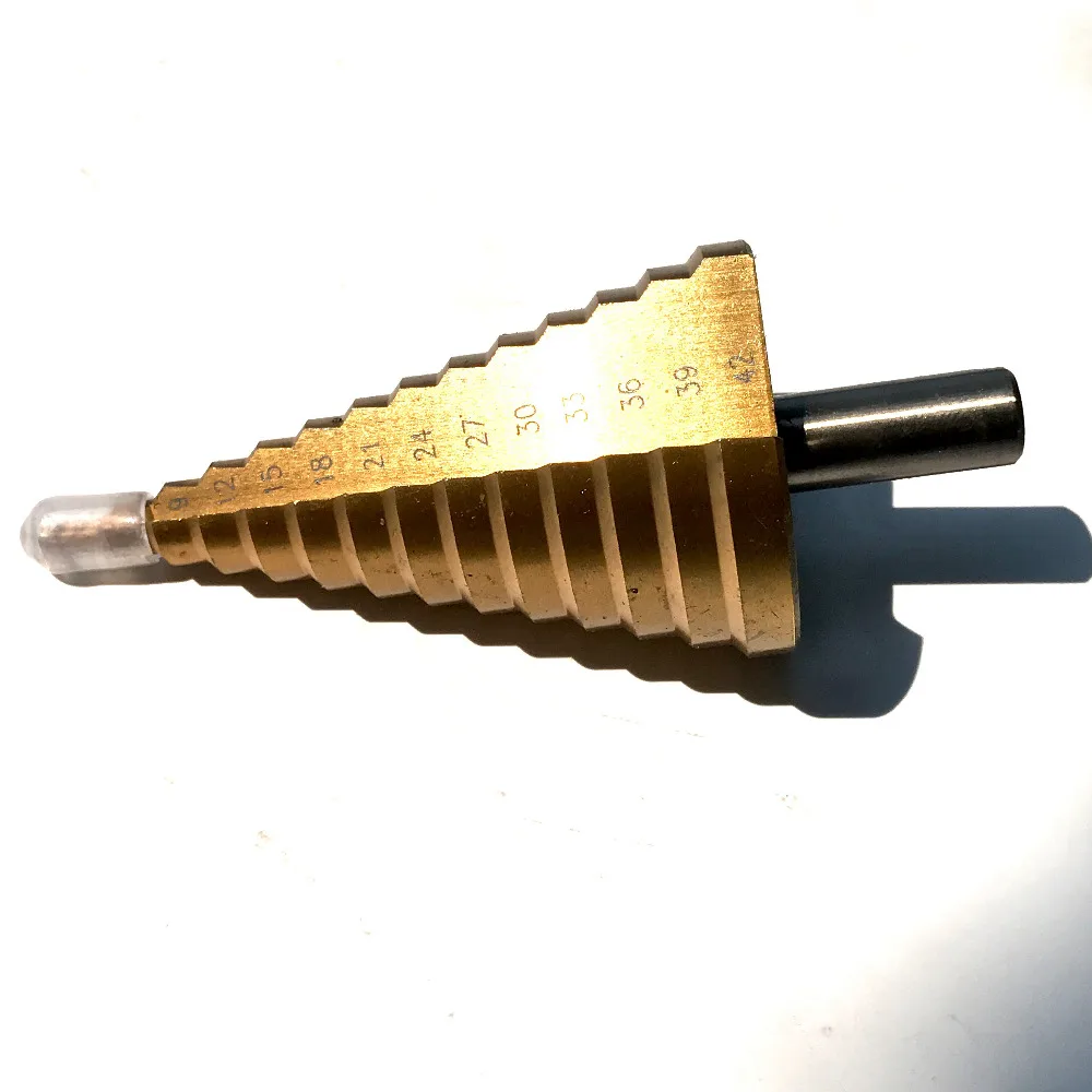 1pc Round shank 6-45mm 14 steps HSS 4241 straight step Drill Bit core drill bit TIN Coated cone Step Drill Bit Set hole cutter