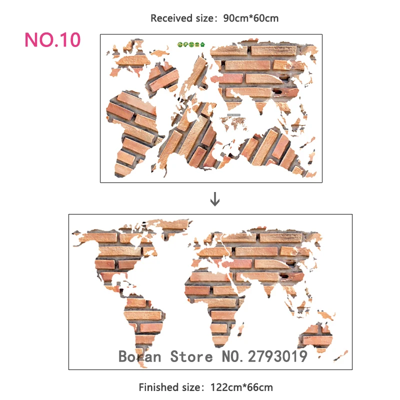 11 видов большая карта мира Наклейка на стену s мультяшная карта домашний декор для детской комнаты виниловые DIY наклейки на стены для путешествий круглый мир наклейка - Цвет: NO.10