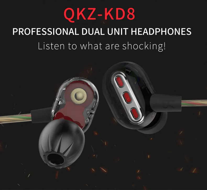Genuine New Original QKZ KD8 Double Unit Drive In Ear Earphone Bass Subwoofer Earphone HIFI DJ Monito Running Sport Earphone (8)