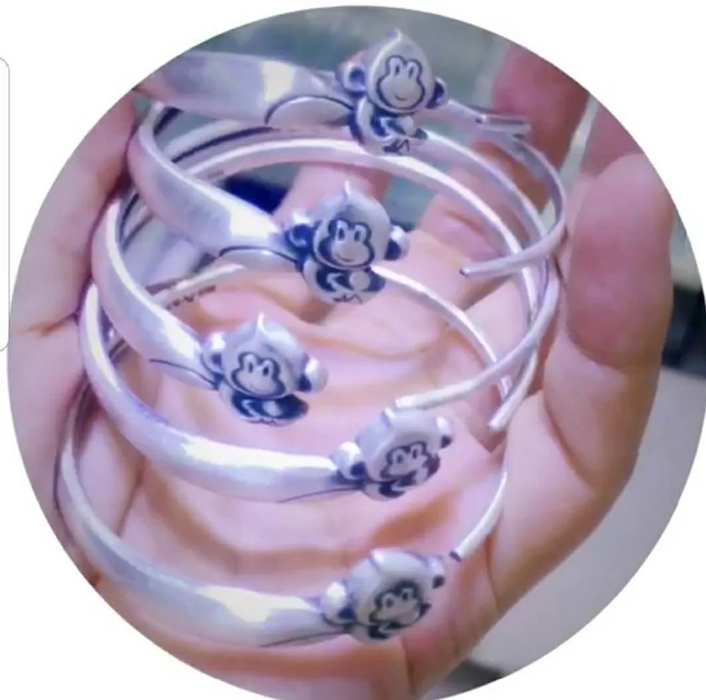 

Sterling S999 silver Bangles 999 opening Bangle vintage Lucky Monkey Chinese style 20g bracelet