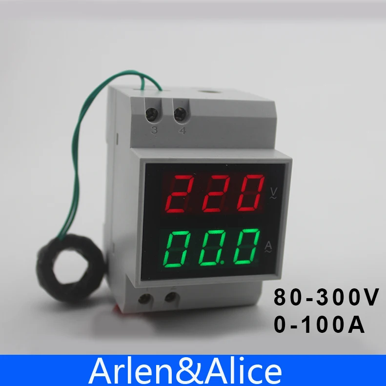 Din-рейка светодиодный индикатор напряжения и тока с дополнительной CT трансформаторы тока Вольтметр Амперметр диапазон переменного тока 80-300 в 0,1-99.9A