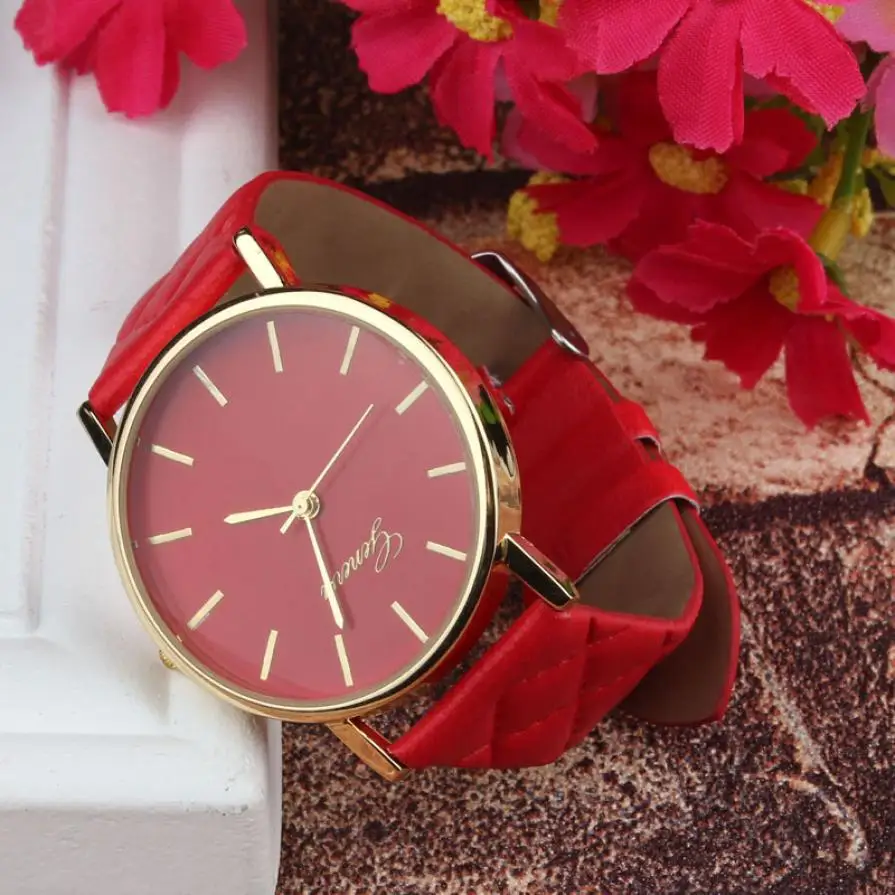 Красный Повседневный унисекс из Женевы часы Женское платье женские всесезонные часы искусственная кожа кварцевые часы для всех сезонов MAY0820 - Цвет: A