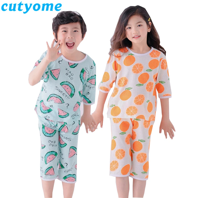 

Cutyome 2pcs Toddler Boys Summer Pijamas Set Cute Fruit Printed Half Sleeve Children's Pyjamas Girls Homewear Clothes Suit 12 13