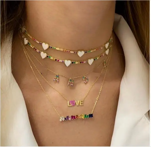 

ACCKING rainbow baguette colorfull zircon necklacegeometric minimal Gold filled for women jewelry