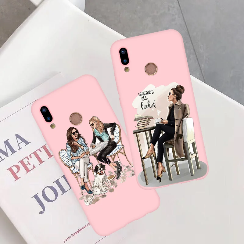 

For Huawei Honor Y9 2019 8X 8 10 Lite View 20 Play 7A Pro 7X Enjoy 8E Y6 2018 TPU Black Brown Hair Mom Silicon Coffee Queen Case