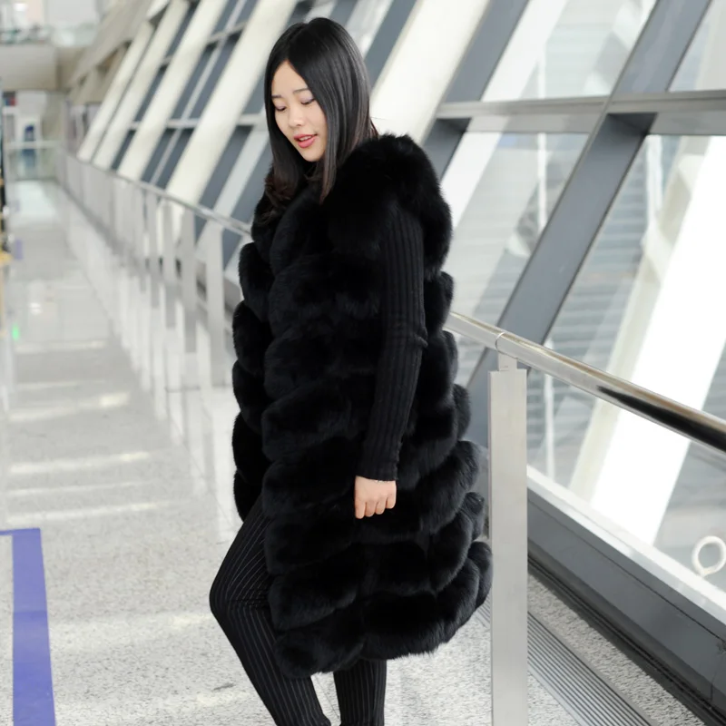 Femmes Outwear Renard De Réel Fourrure Cx 01 Long 2018 g b Mode Noir Manteau Gilet Iw8qOBZ
