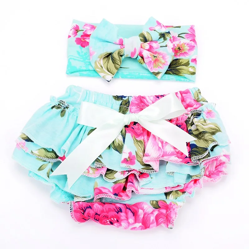 

1 Set Floral Baby Girls Bloomers with Headband Ruffle Diaper cover Bow Knot Head Wrap fotografie accessoires Photograph Prop