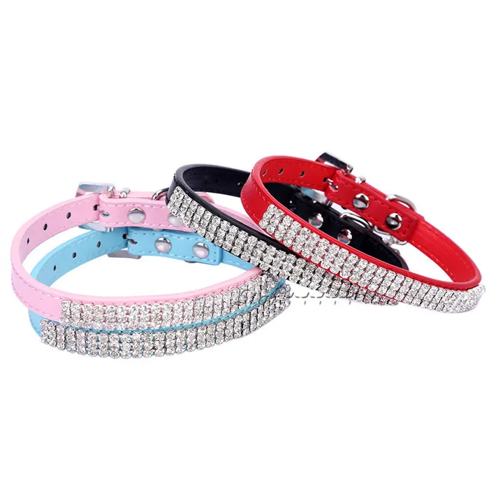 

Genuine Leather Diamante Pet Dog Cat Collars Rhinestone Bling Puppy Dog Collars