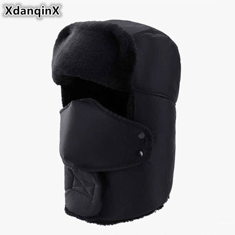 bomber trapper hat XdanqinX Winter Earmuffs Hat Bomber Hats For Men Women Thicker Plus Velvet Warm Anti-snow Male Bone Couple Hooded Ski Caps NEW men's bomber hats