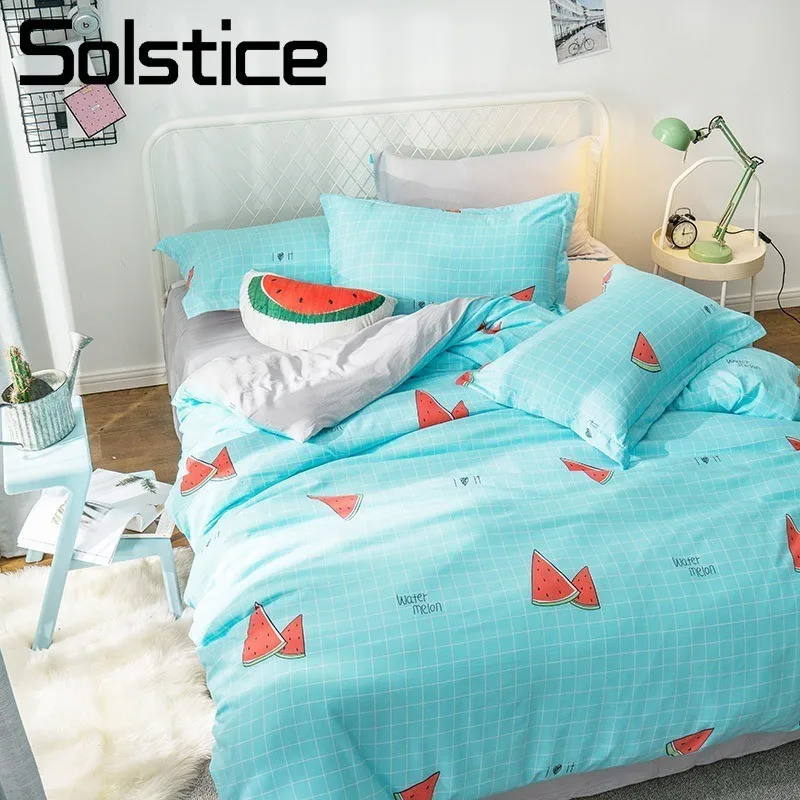 

Solstice Home Textile Duvet Cover Pillowcase Flat Bed Sheet Blue Plaid Gray Watermelon Bedding Linens Set For Boy Kid Teen Girls