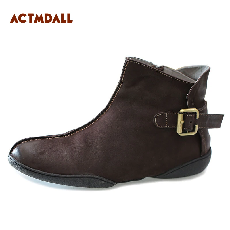 

2019 Fashion Leather Pointed Flat Women Ankle Boots Spring Winter Casual Martins Boots Ladies Large Size 35-42